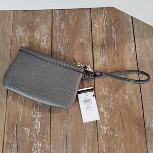Grey Leather Wristlet